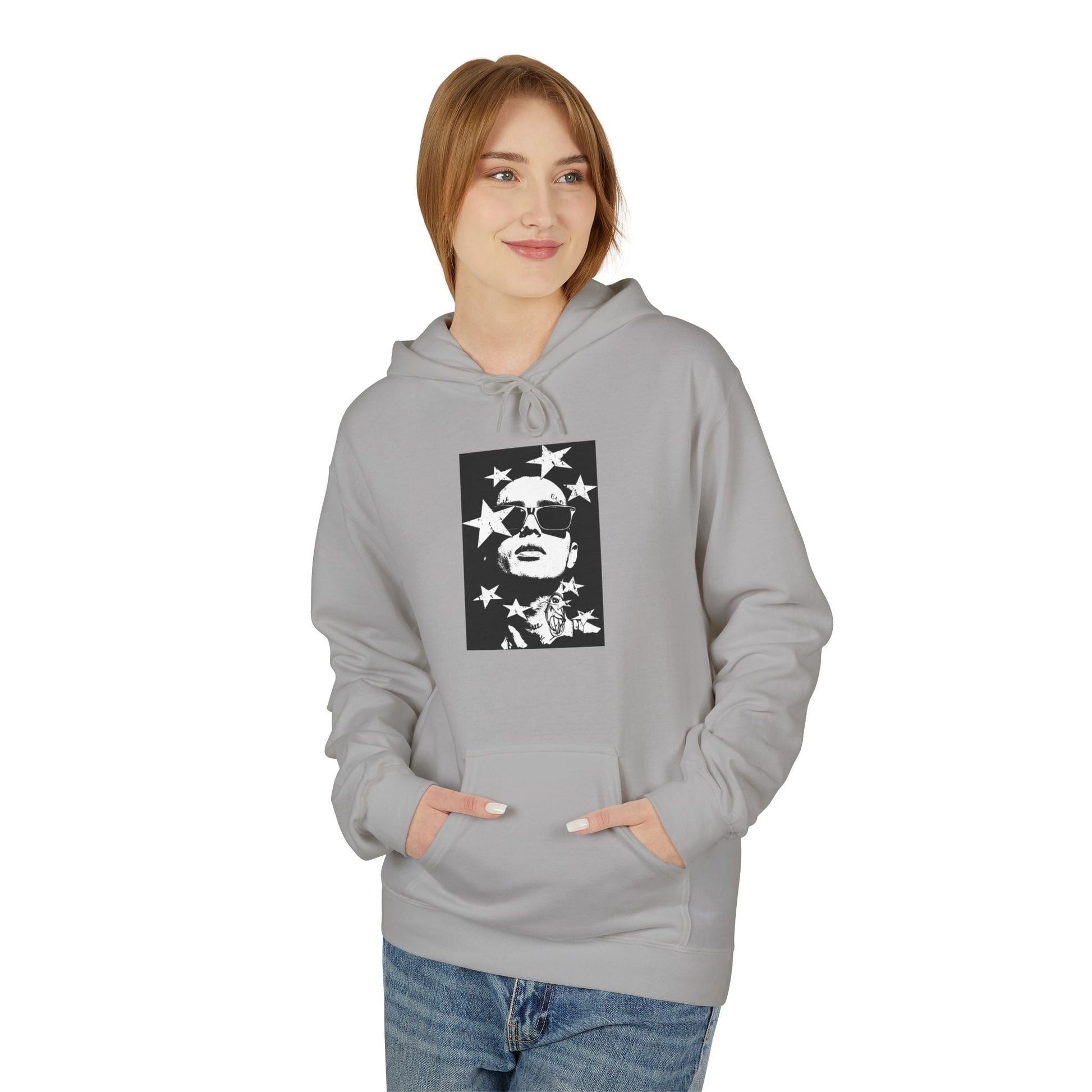 Hoodie — Monochrome Dollar Sign & Stars Graphic Printify
