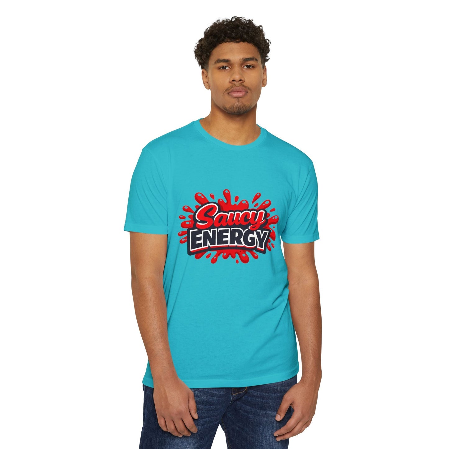 Saucy Energy T-Shirt — Bold Red Splash Graphic Tee Printify