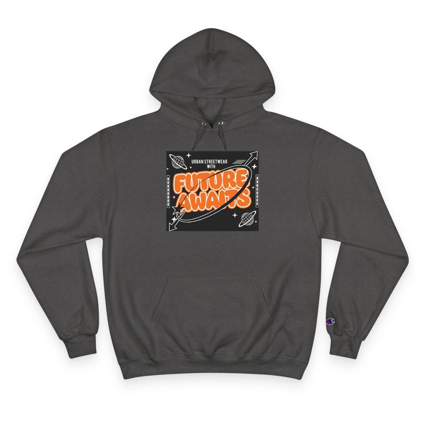 Future Awaits Hoodie – Space Graphic Champion Hoodie Printify