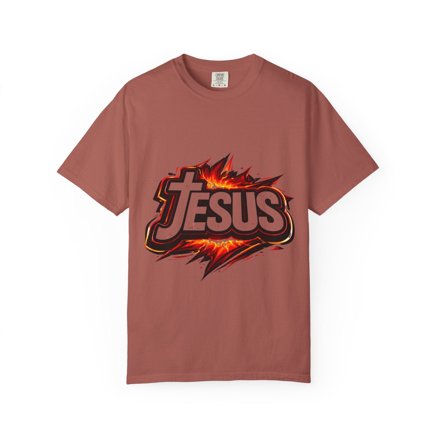 Jesus Graphic T-Shirt for Men – Bold Flame Logo Christian Faith Tee Printify