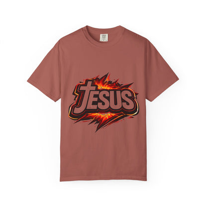 Jesus Graphic T-Shirt for Men – Bold Flame Logo Christian Faith Tee Printify