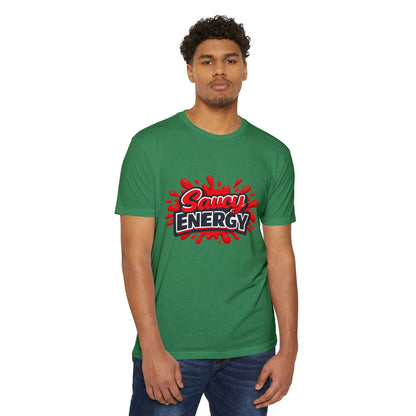 Saucy Energy T-Shirt — Bold Red Splash Graphic Tee Printify