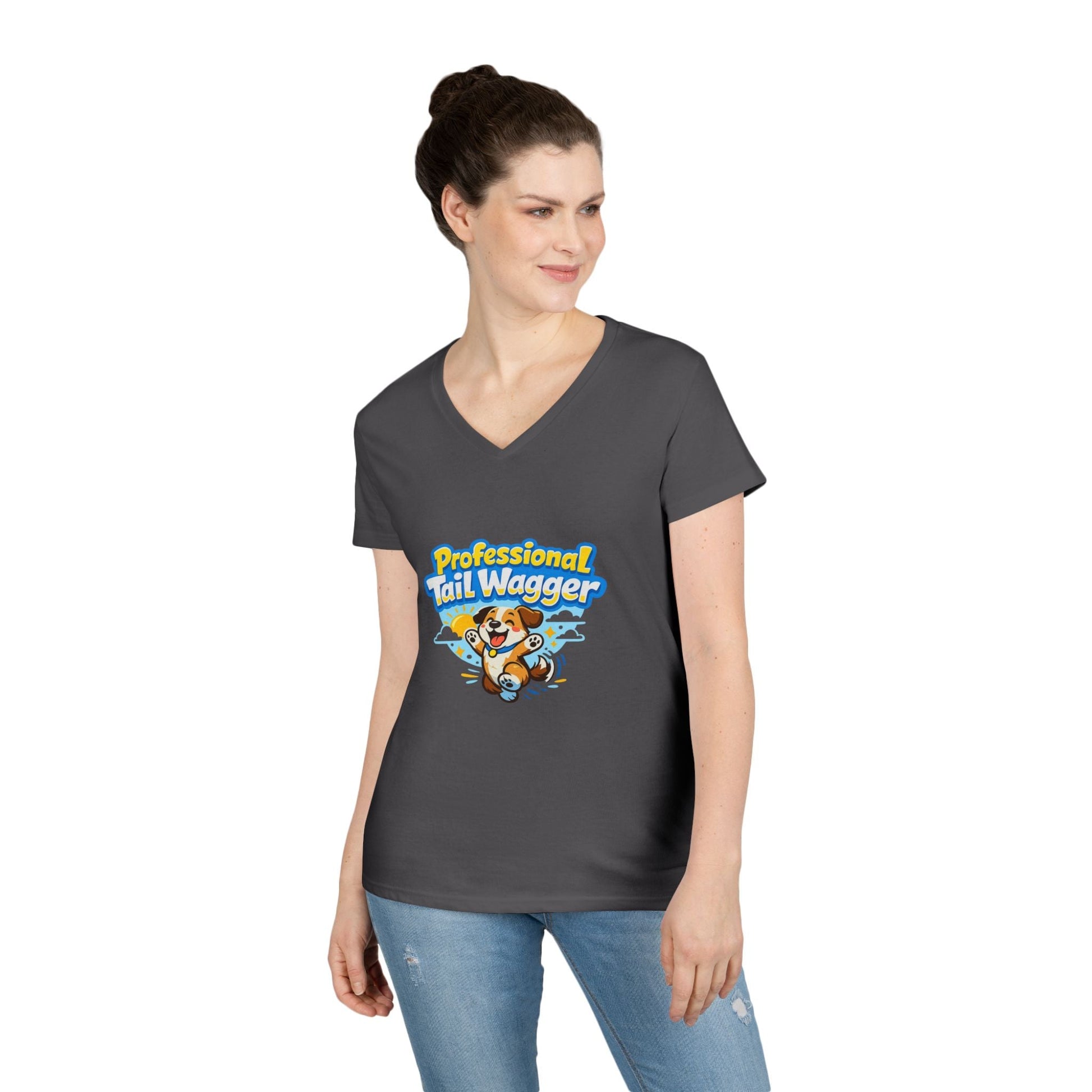 Professional Tail Wagger T-Shirt — Cute Dog Lover V‑Neck Tee Printify