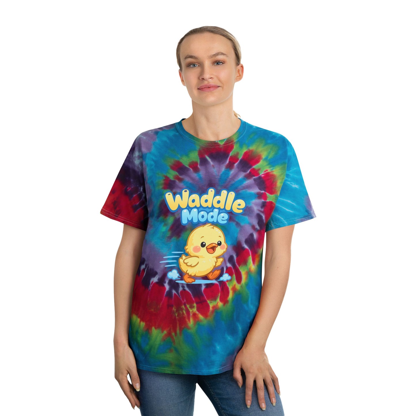 Waddle Mode Tie-Dye Tee — Pastel Spiral Chick Graphic