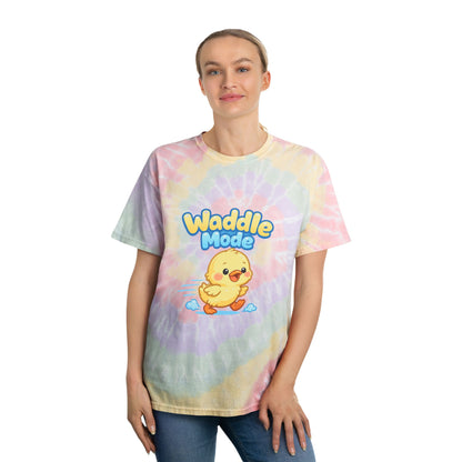 Waddle Mode Tie-Dye Tee — Pastel Spiral Chick Graphic