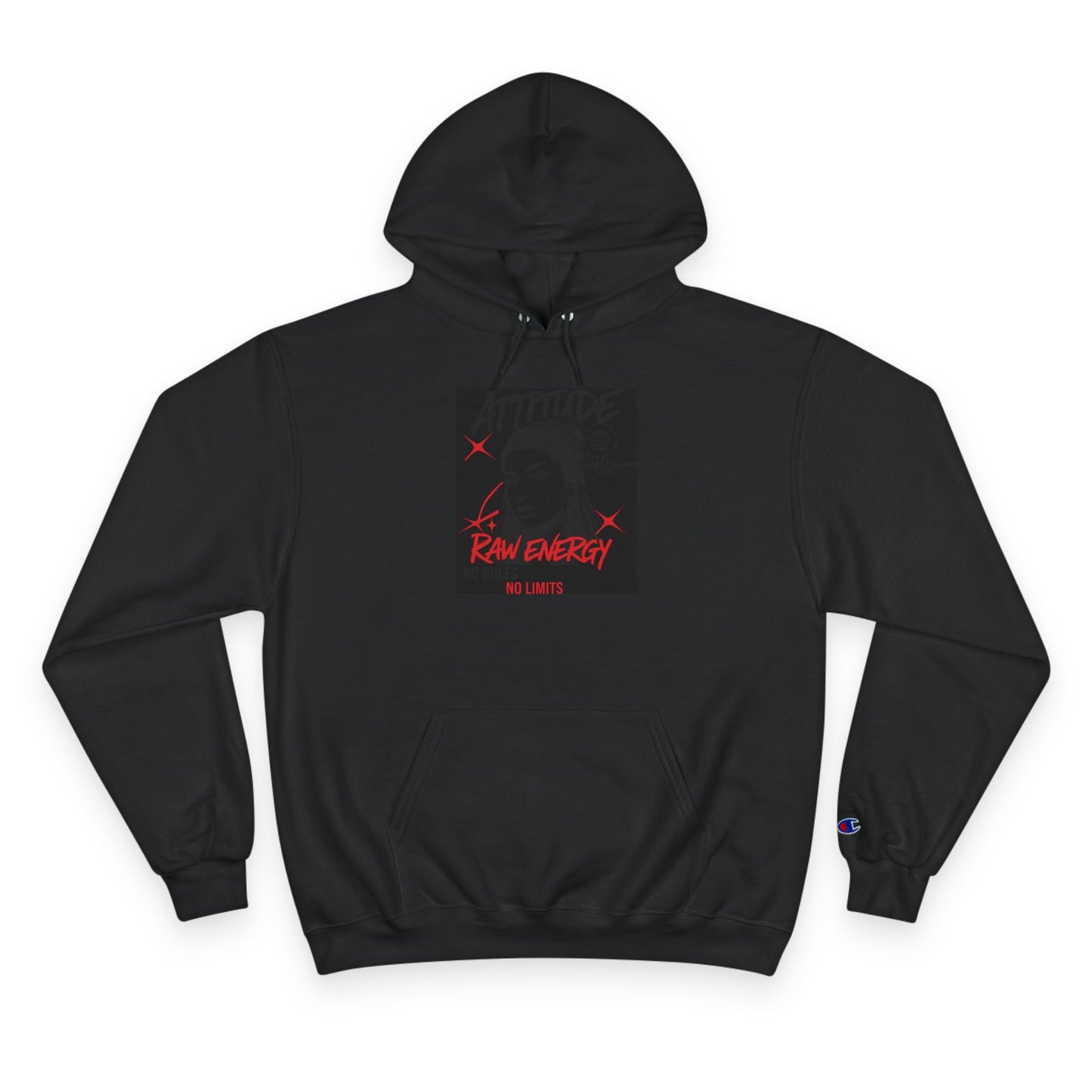 Champion Hoodie — "Raw Energy" Minimal Graphic Pullover Printify