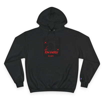 Champion Hoodie — "Raw Energy" Minimal Graphic Pullover Printify