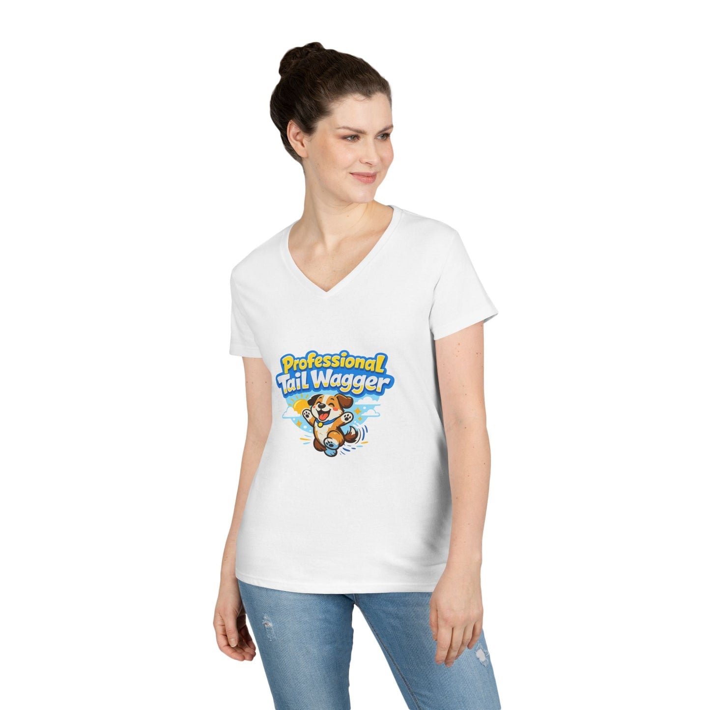 Professional Tail Wagger T-Shirt — Cute Dog Lover V‑Neck Tee Printify