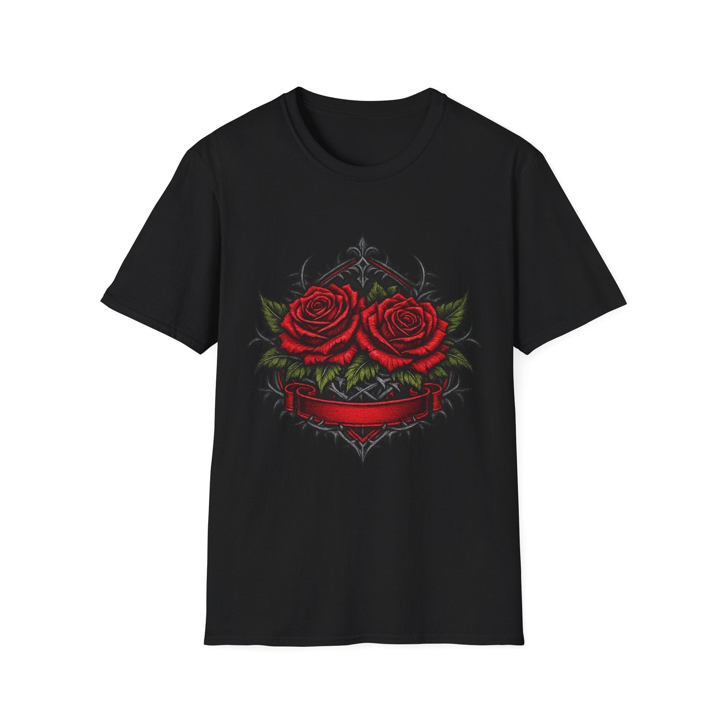 Rose Heart T-Shirt — Gothic Red Roses Graphic Tee Printify