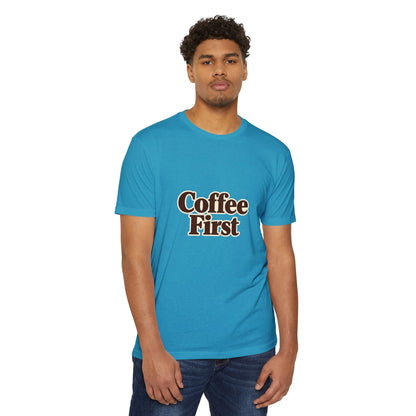 Coffee First T-Shirt — Retro Script Coffee Lover Tee Printify