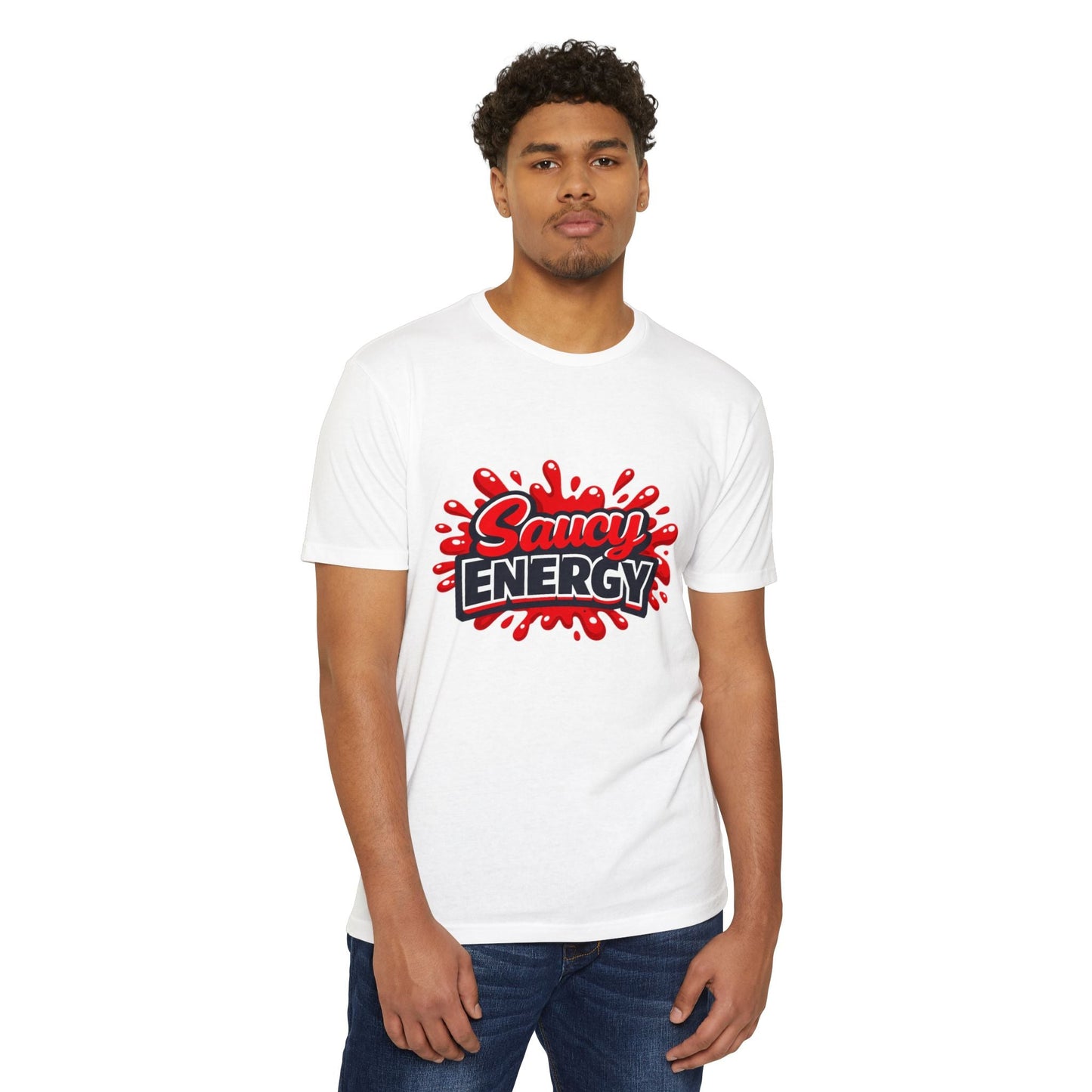 Saucy Energy T-Shirt — Bold Red Splash Graphic Tee Printify