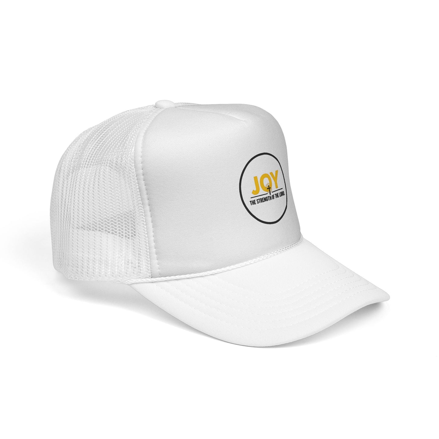 Joy Circle Trucker Cap — 'Joy, One Strength of the Soul' Retro Mesh Hat Printify