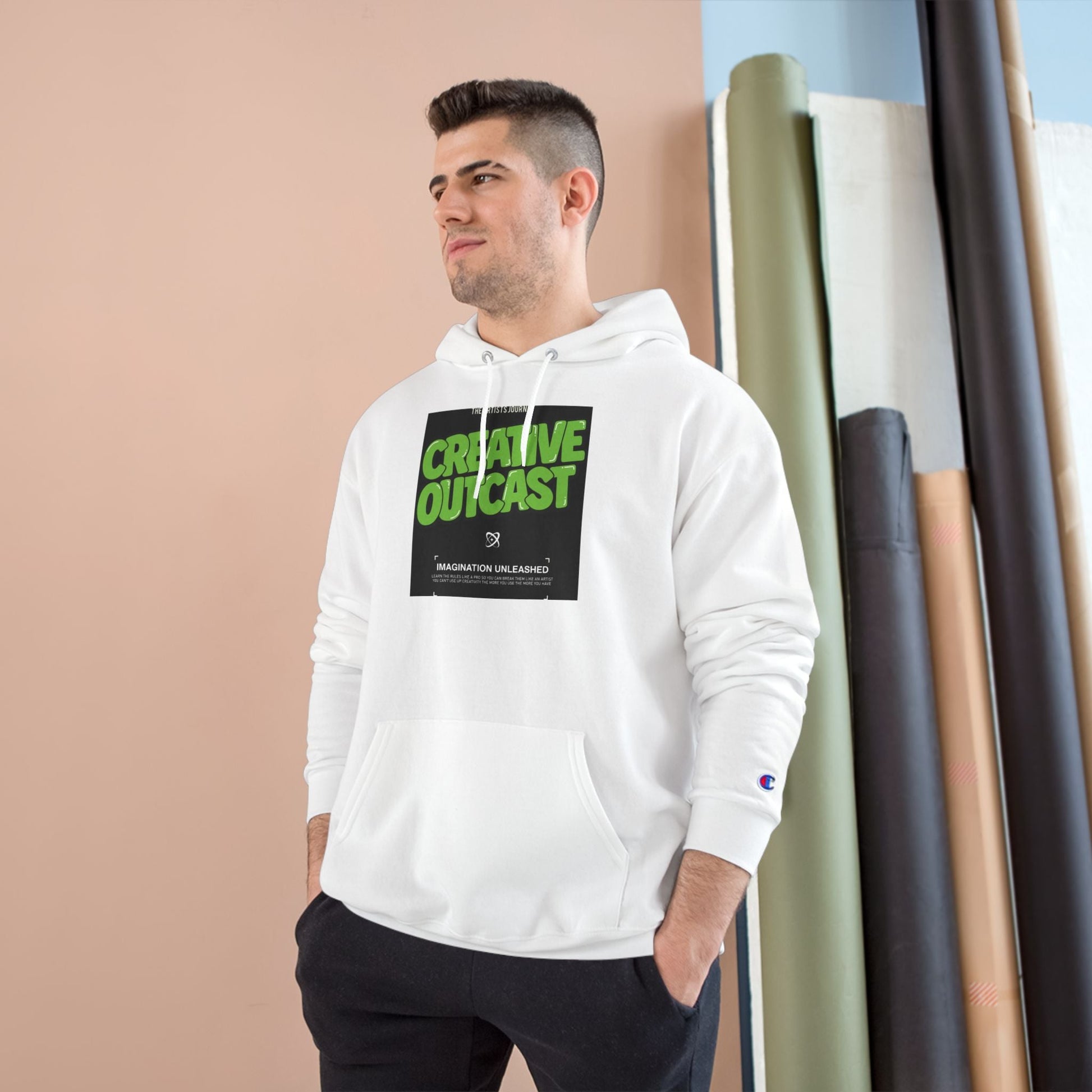 Creative Outcast Hoodie — Bold Green Graphic Champion Hooded Sweatshirt Printify