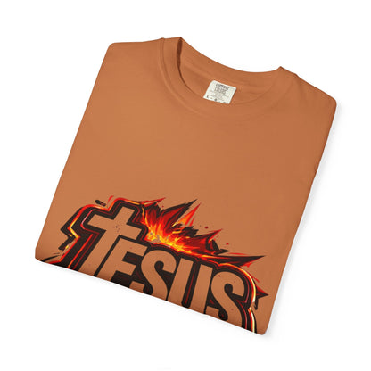 Jesus Graphic T-Shirt for Men – Bold Flame Logo Christian Faith Tee Printify
