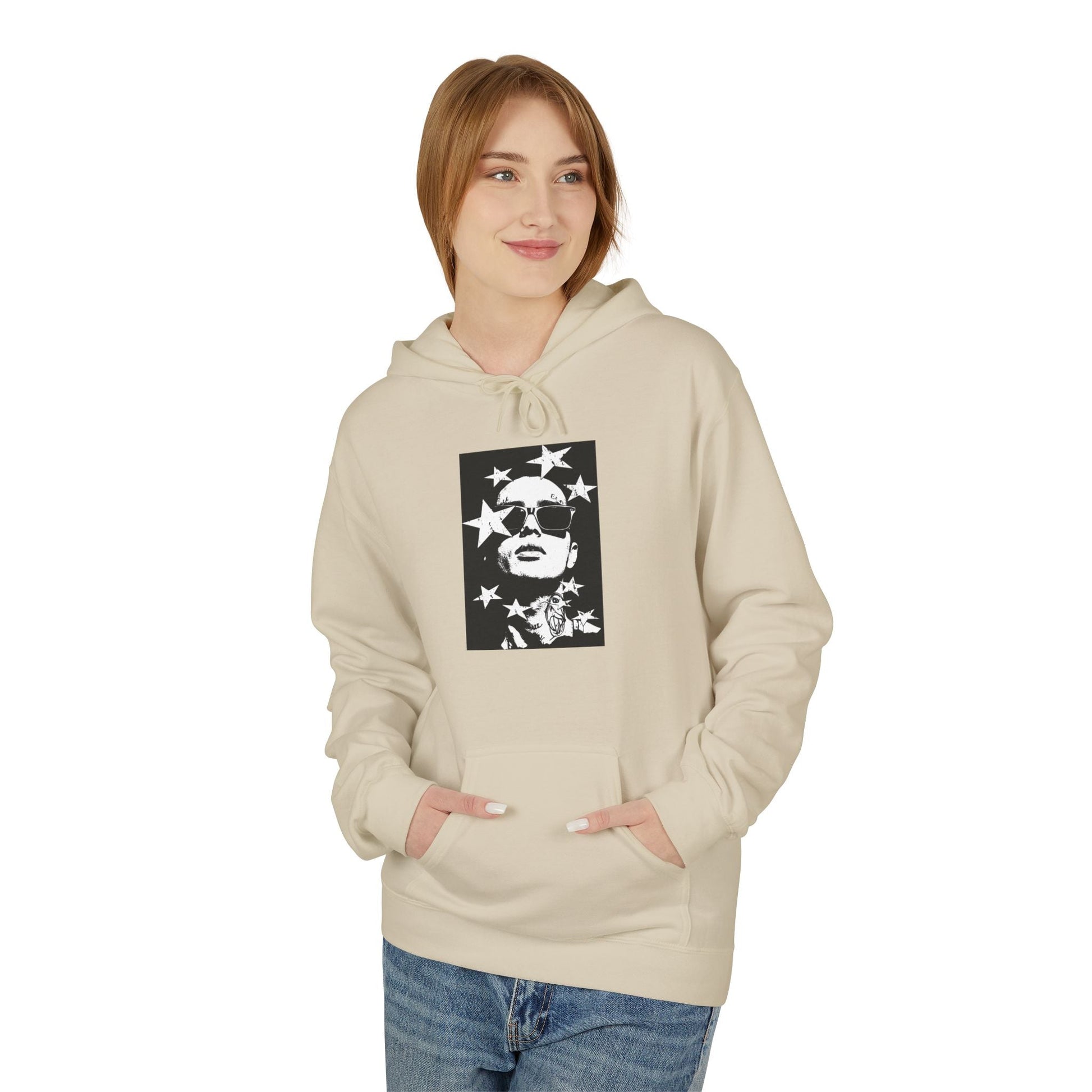 Hoodie — Monochrome Dollar Sign & Stars Graphic Printify