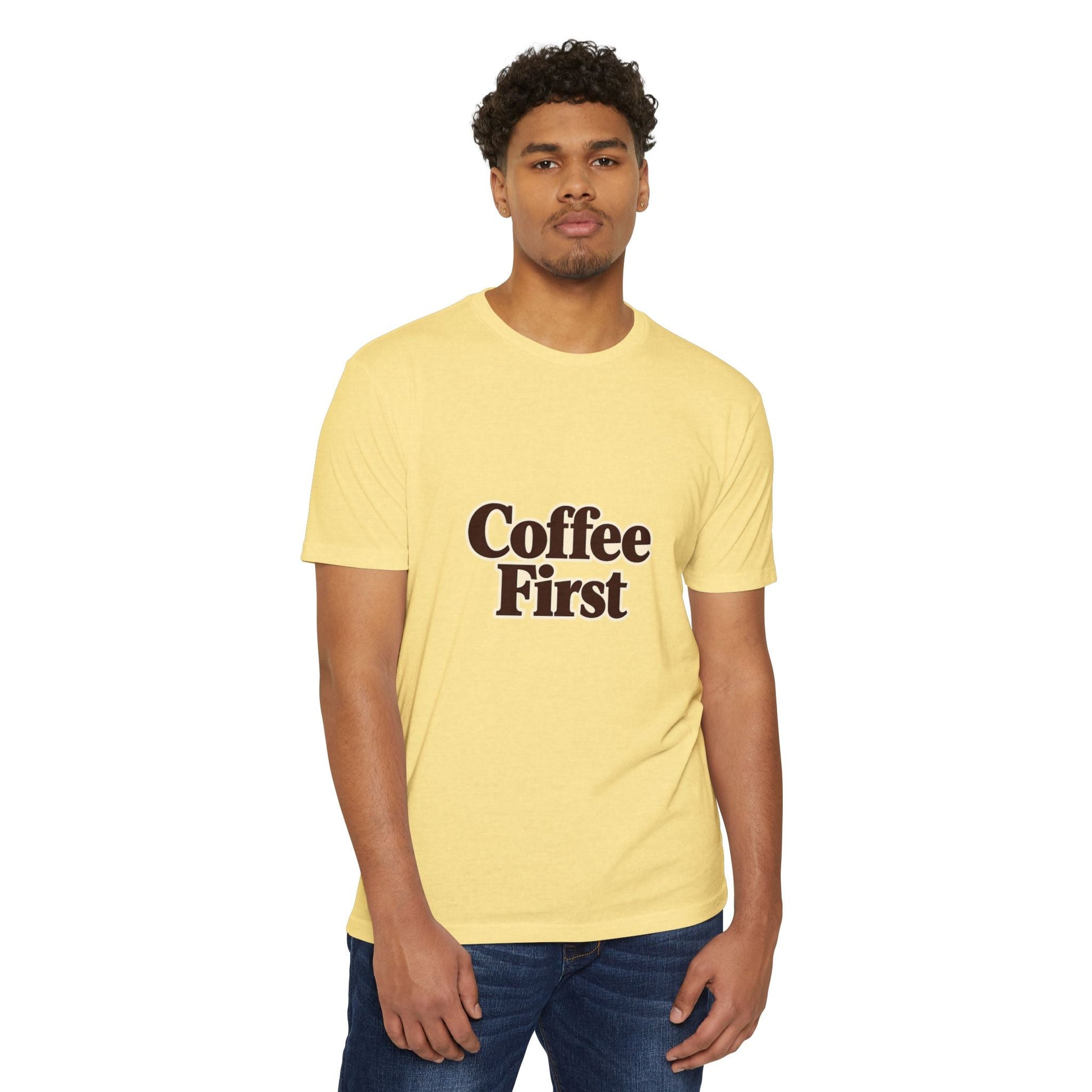 Coffee First T-Shirt — Retro Script Coffee Lover Tee Printify