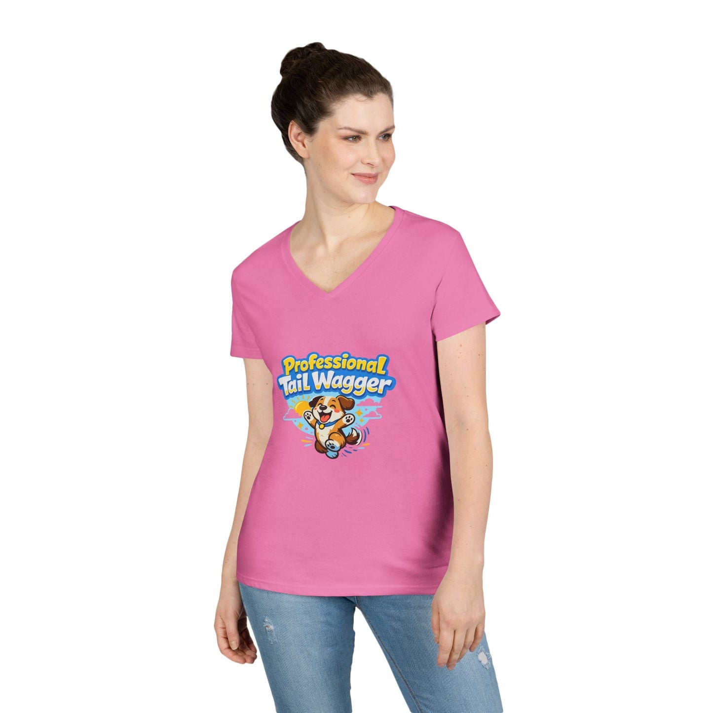 Professional Tail Wagger T-Shirt — Cute Dog Lover V‑Neck Tee Printify