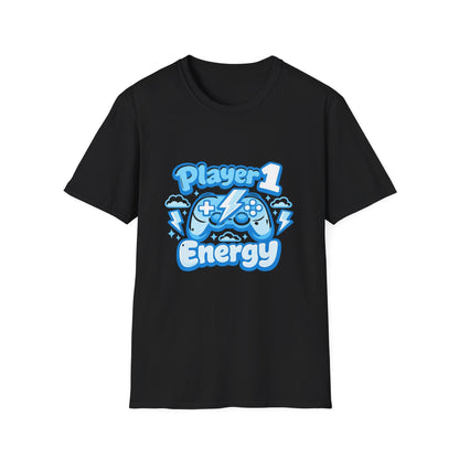 Player 1 Energy T-Shirt — Cute Blue Gamer Controller Graphic Tee Printify
