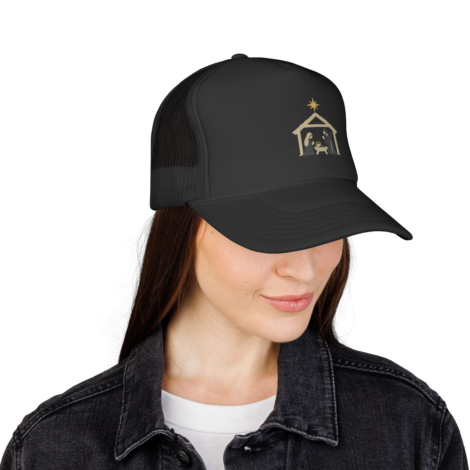 Nativity Trucker Cap — Christmas Manger Hat with Holy Family Design Printify