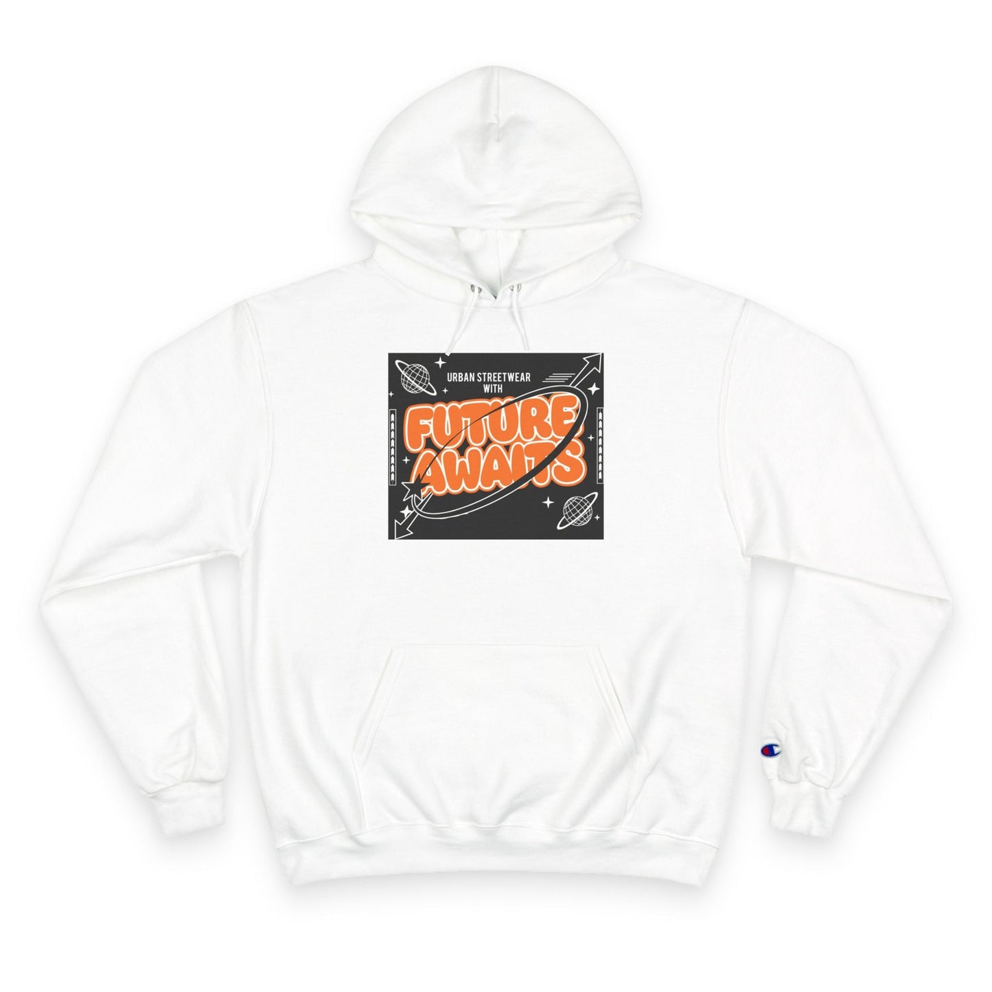 Future Awaits Hoodie – Space Graphic Champion Hoodie Printify