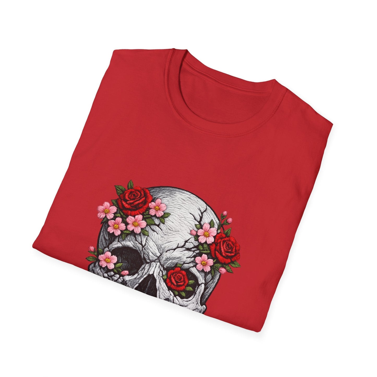 Floral Skull Tee — Gothic Rose Skull T-Shirt for Day of the Dead & Edgy Style Printify