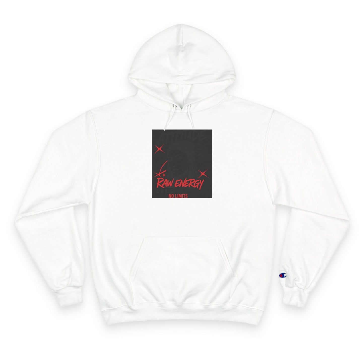 Champion Hoodie — "Raw Energy" Minimal Graphic Pullover Printify