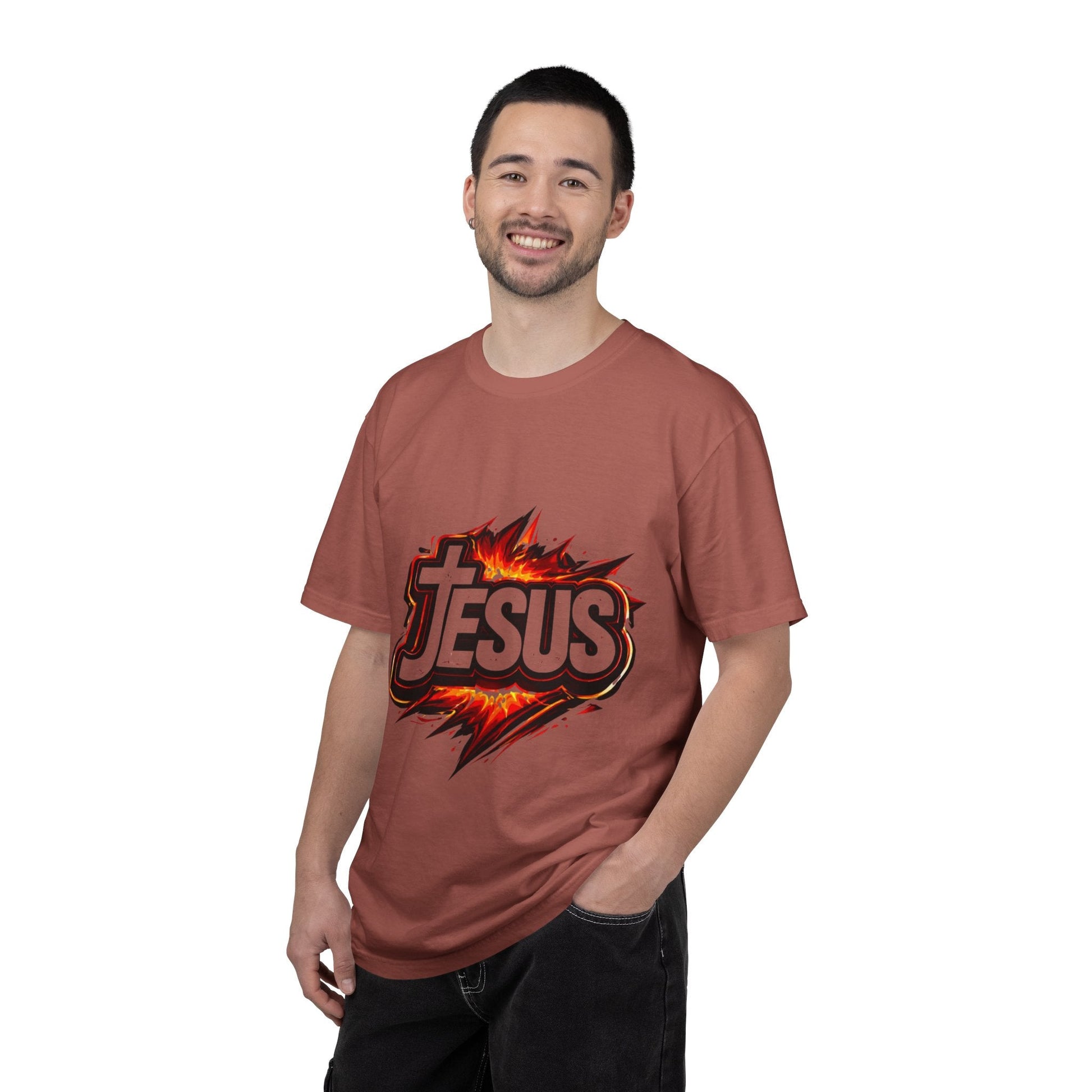 Jesus Graphic T-Shirt for Men – Bold Flame Logo Christian Faith Tee Printify