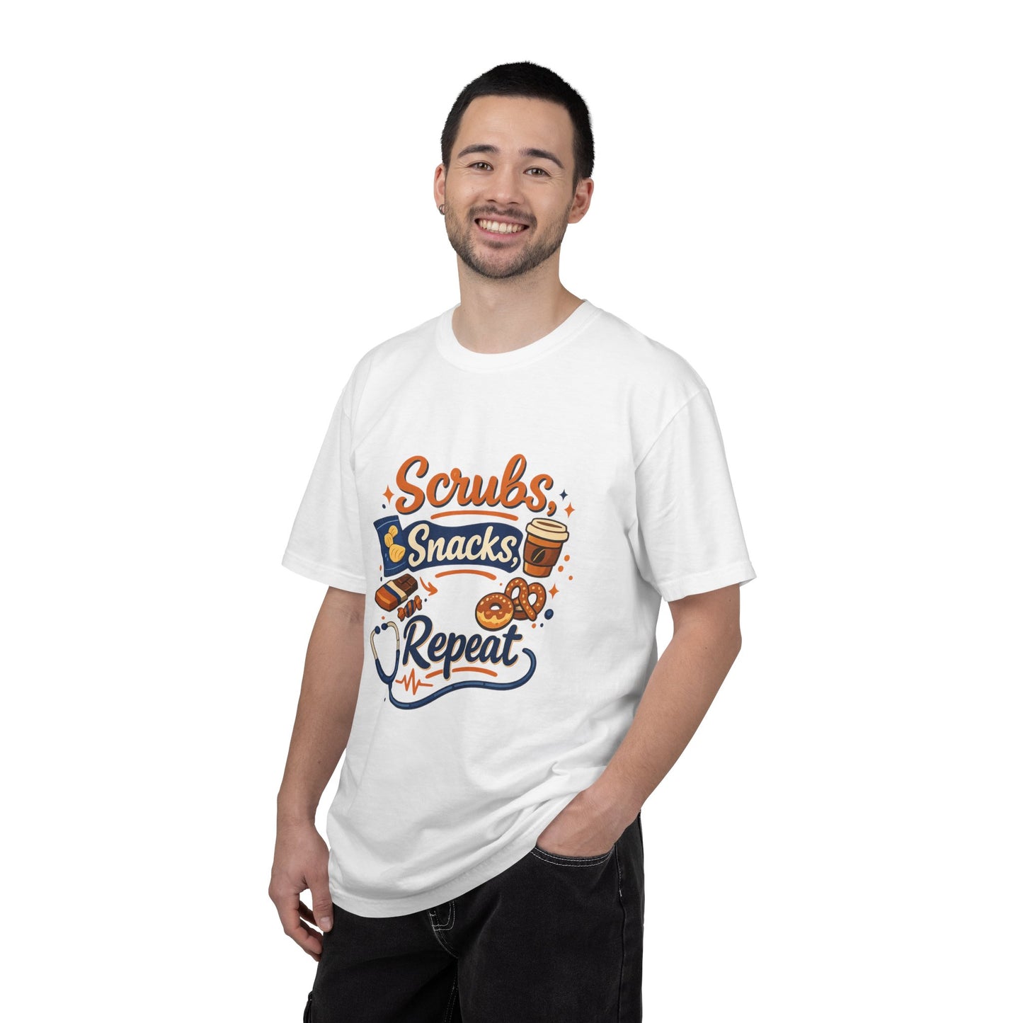 Scrubs Snacks Repeat T-Shirt – Cute Nurse Medical Humor Tee