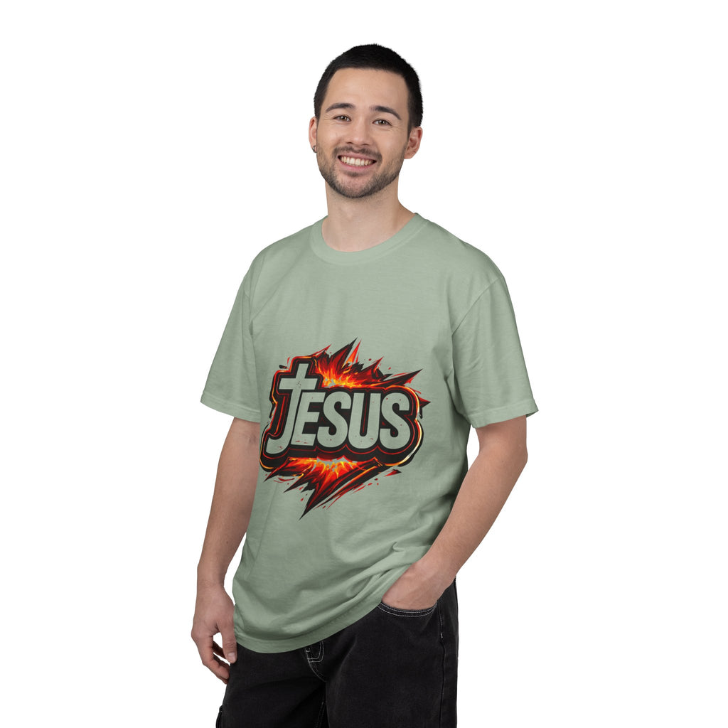 Jesus Graphic T-Shirt — Bold Flame Logo Christian Faith Tee