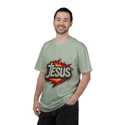 Jesus Graphic T-Shirt for Men – Bold Flame Logo Christian Faith Tee Printify
