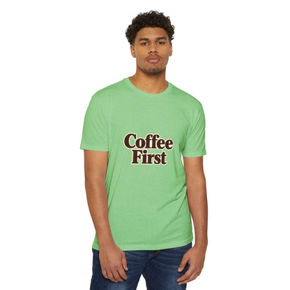 Coffee First T-Shirt — Retro Script Coffee Lover Tee Printify