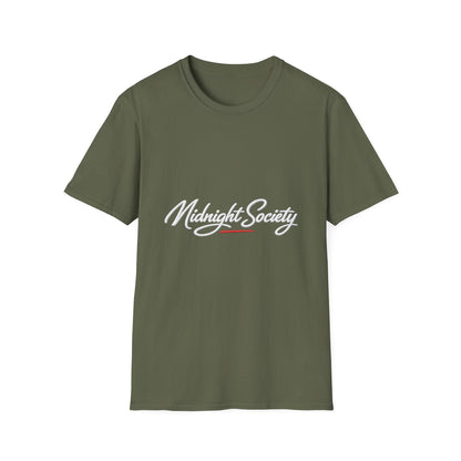 Midnight Society T-Shirt — Script Logo Tee for Nightlife & Streetwear Printify