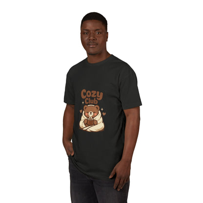 Cozy Club Bear T-Shirt — Cute Blanket & Hot Cocoa Graphic Tee Printify