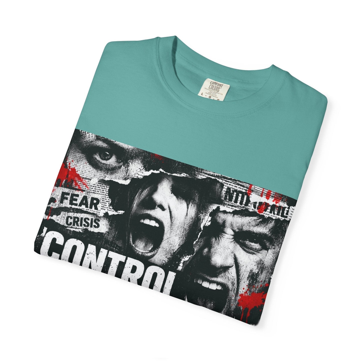 Control the Chaos T‑Shirt — Graphic Urban Streetwear Tee with Distressed Faces & Bold Red Accent Printify