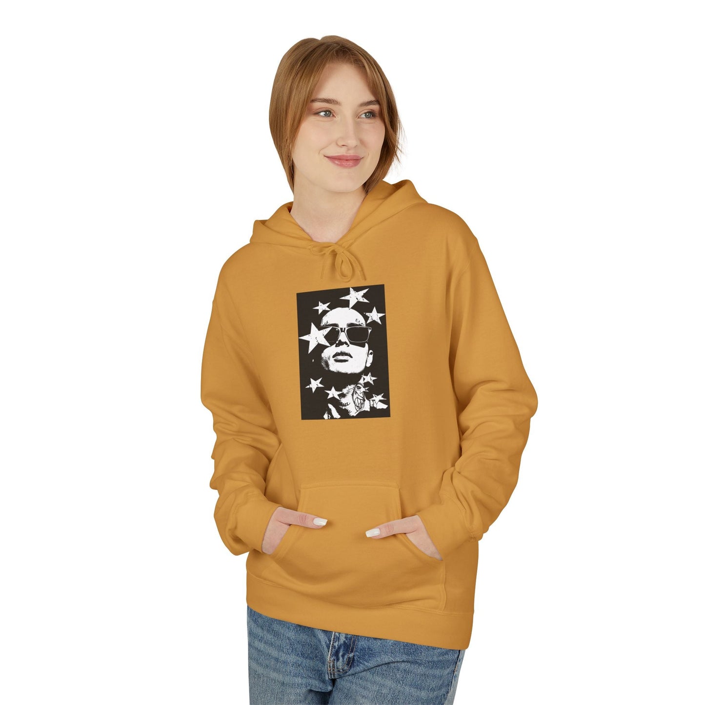 Hoodie — Monochrome Dollar Sign & Stars Graphic Printify