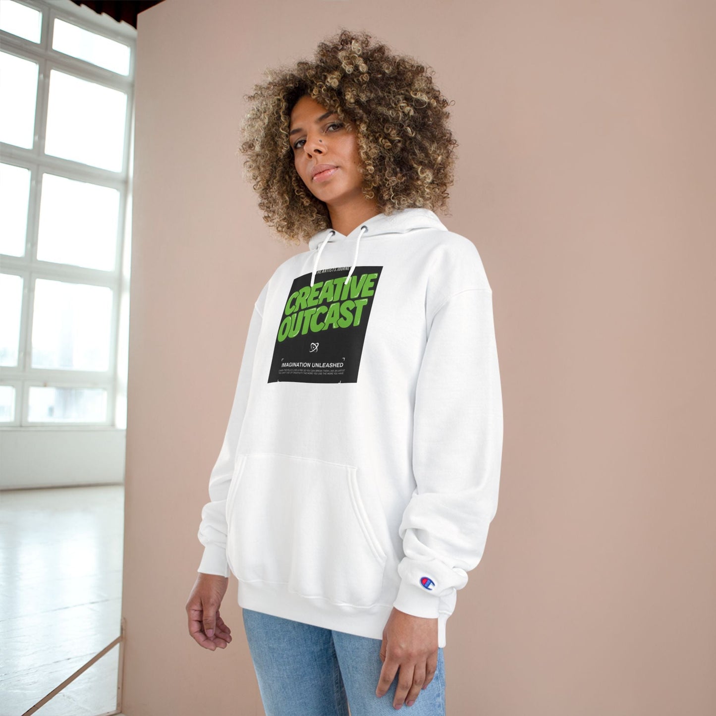 Creative Outcast Hoodie — Bold Green Graphic Champion Hooded Sweatshirt Printify