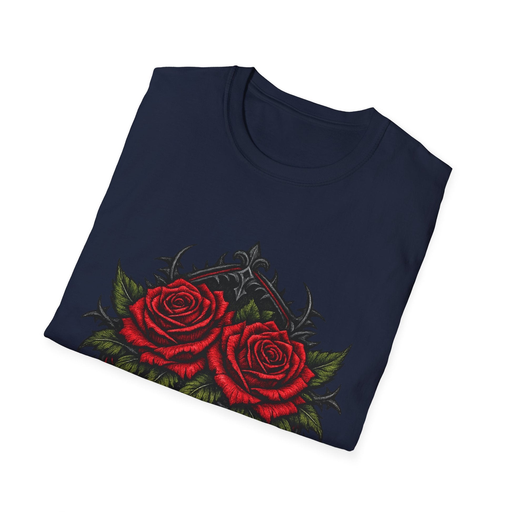 Rose Heart T-Shirt — Gothic Red Roses Graphic Tee Printify