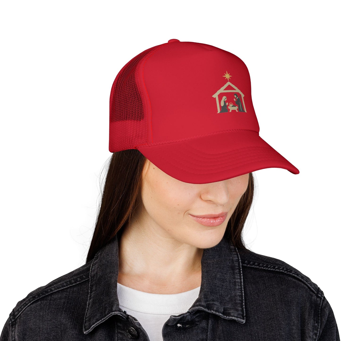 Nativity Trucker Cap — Christmas Manger Hat with Holy Family Design Printify