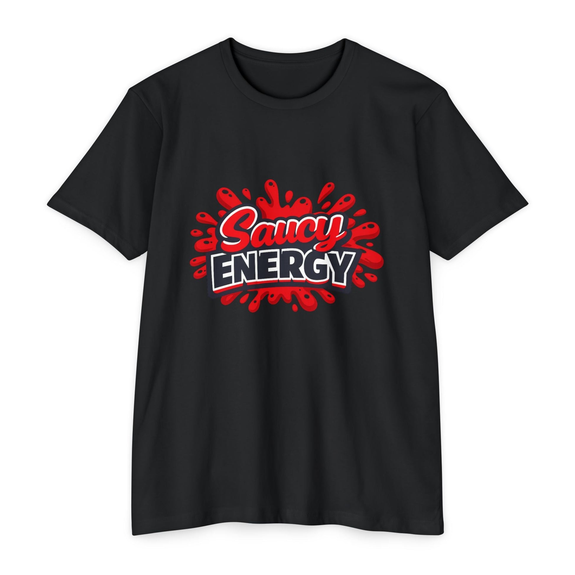 Saucy Energy T-Shirt — Bold Red Splash Graphic Tee Printify