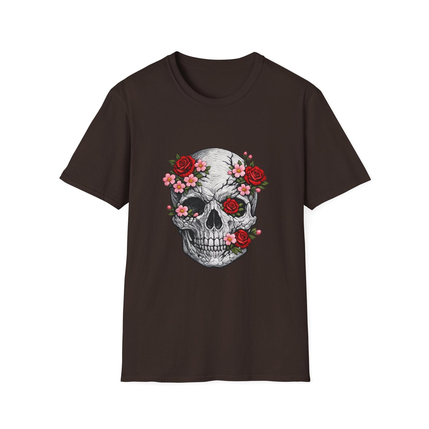 Floral Skull Tee — Gothic Rose Skull T-Shirt for Day of the Dead & Edgy Style Printify