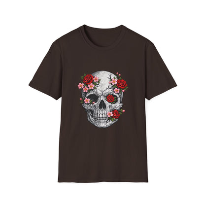 Floral Skull Tee — Gothic Rose Skull T-Shirt for Day of the Dead & Edgy Style Printify