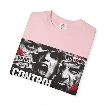 Control the Chaos T‑Shirt — Graphic Urban Streetwear Tee with Distressed Faces & Bold Red Accent Printify