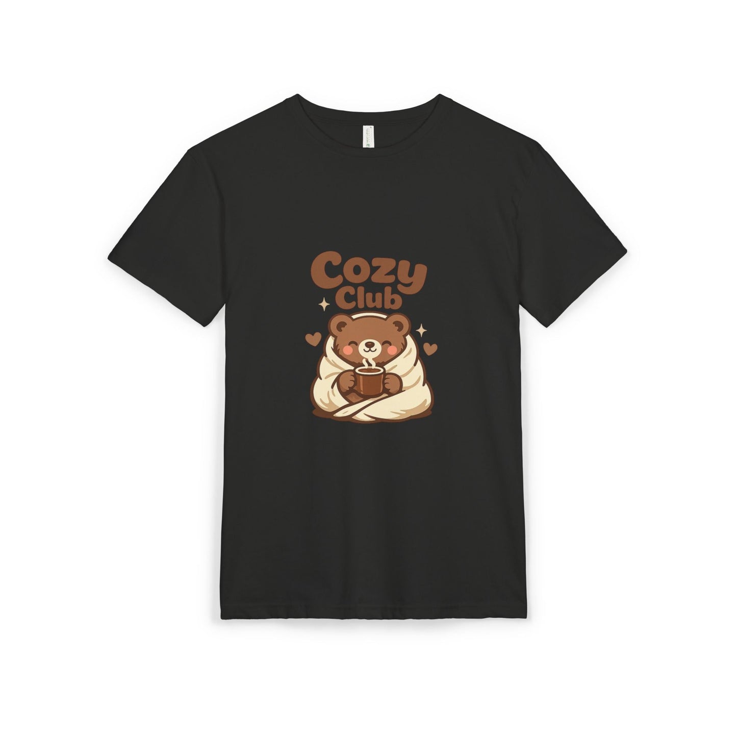 Cozy Club Bear T-Shirt — Cute Blanket & Hot Cocoa Graphic Tee Printify