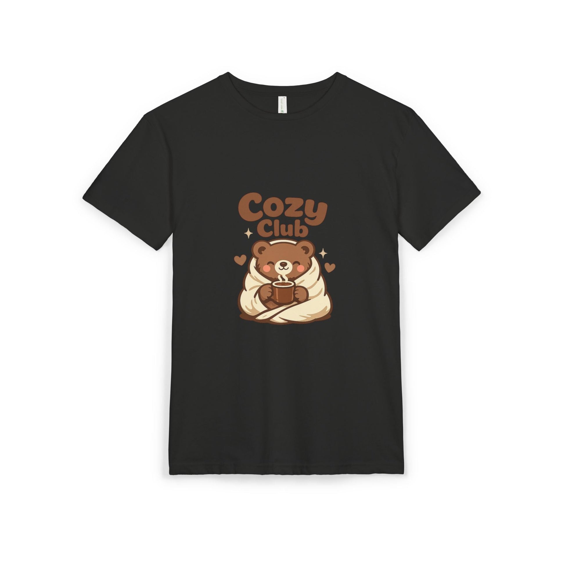 Cozy Club Bear T-Shirt — Cute Blanket & Hot Cocoa Graphic Tee Printify