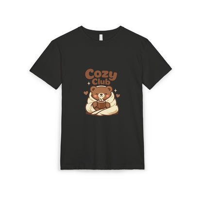 Cozy Club Bear T-Shirt — Cute Blanket & Hot Cocoa Graphic Tee Printify
