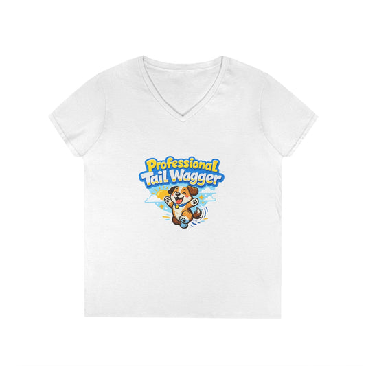Professional Tail Wagger T-Shirt — Cute Dog Lover V‑Neck Tee Printify