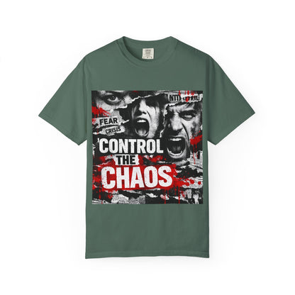 Control the Chaos T‑Shirt — Graphic Urban Streetwear Tee with Distressed Faces & Bold Red Accent Printify