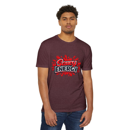 Saucy Energy T-Shirt — Bold Red Splash Graphic Tee Printify