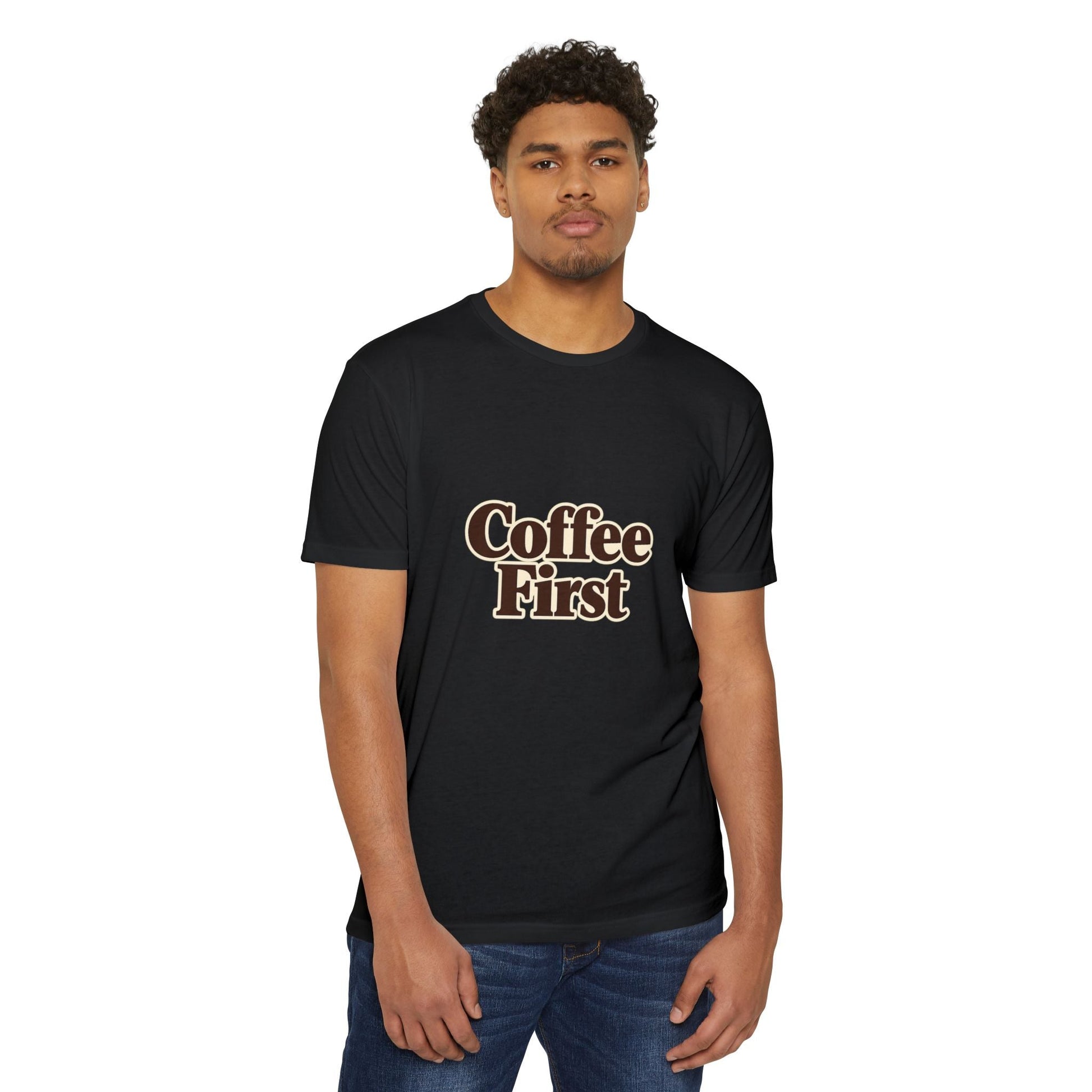 Coffee First T-Shirt — Retro Script Coffee Lover Tee Printify