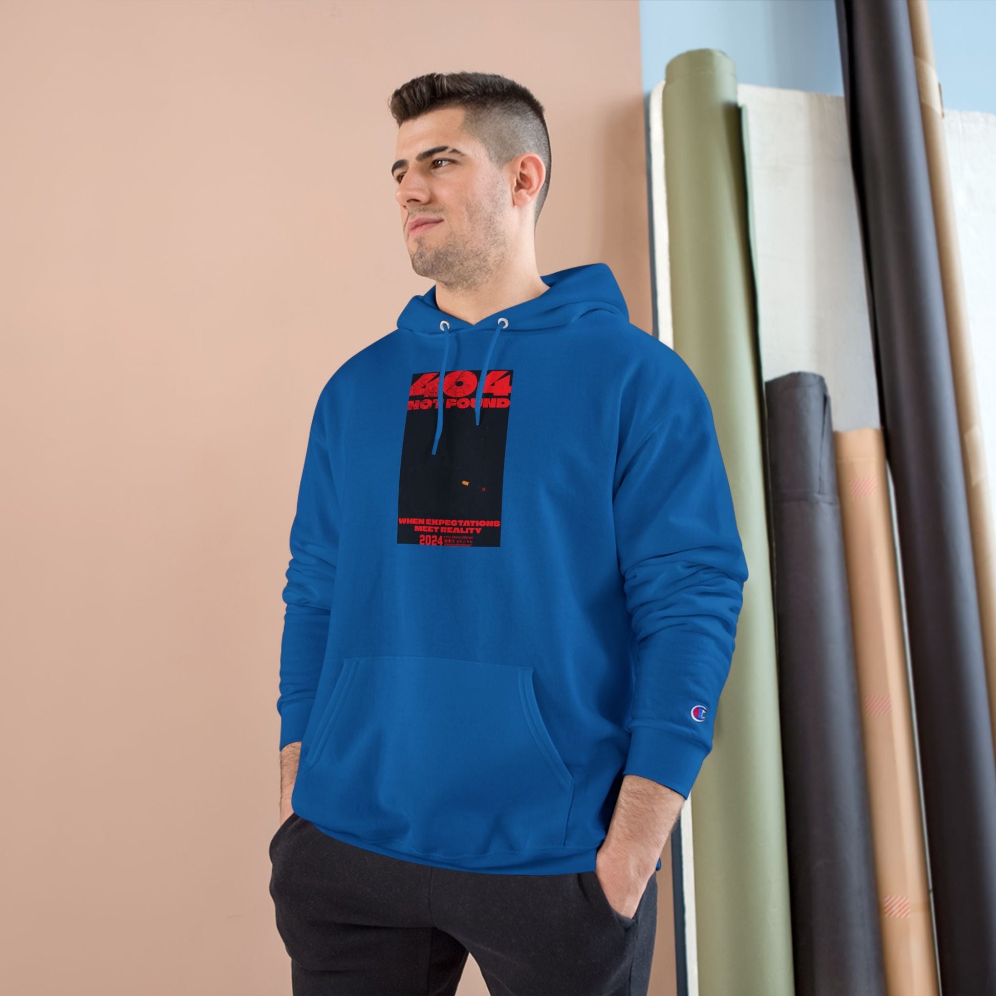 Champion Hoodie - Minimal Red Black Graphic Streetwear Hoodie Printify